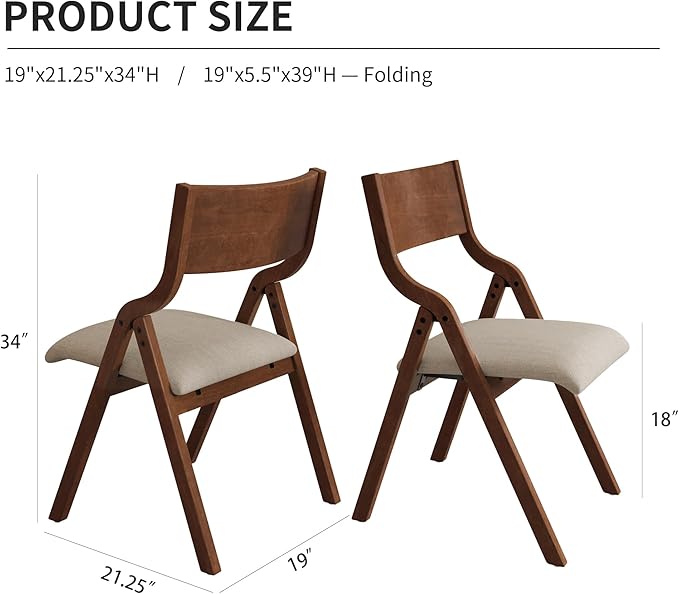 YOPTO Folding Wooden Chairs Set of 2 with Padded Seat,Portable Dining Chairs W/Ergonomically Designed Back and Cushion,for Dining Room,Restaurant,Kitchen,Office