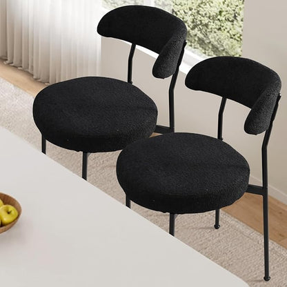 Black Boucle Dining Chair Set of 4, Modern Oval Upholstered Dining Chairs with Curved Back and Metal Leg for Dining Room,Restaurant,Kitchen Island(Black Leg)
