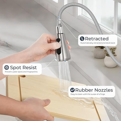 FGKQ Kitchen Faucet with Pull Down Sprayer,Kitchen Sink Faucet with Sprayer and Deck, Commercial Faucet for Kitchen Sink Stainless Steel,Single Handle, Suitable for RV/Bar Sink,Brushed Nickel