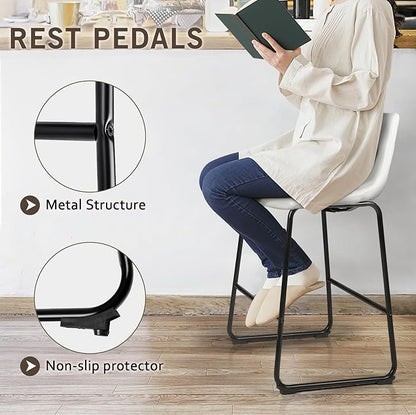 LEMBERI 26 inch Bar Stools Set of 2, Modern Counter Height Bar Stools, Faux Leather Barstool with Back and Metal Leg, Armless Bar Chairs for Kitchen Island (White, 2pcs 26")