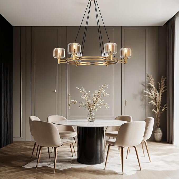 Modern Crystal Chandelier, 54" Black Rectangle Chandeliers for Dining Room, 5-Light Kitchen Island Lighting, Light Fixtures Over Table,Pendant Lighting Fixture for Dining Room Bedroom (1-Gold-36in)