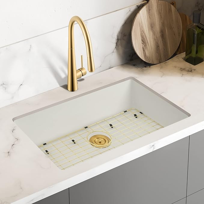 White Undermount Kitchen Sink 31 X 18 inch,Granite Composite Kitchen Sink Undermount/Drop In,Large Single Bowl Kitchen Sinks (White, 31" X 18")