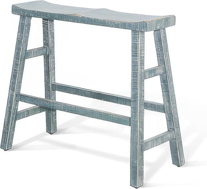 Rena Bar Height Bench- 33 Inch Rustic Seagrass Green Mahogany Wood