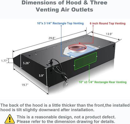 SNDOAS Under Cabinet Range Hood 30 inch,Black Range Hood with 430 Spray-Painted Stainless Steel,3-speed Fan & 700 CFM Kitchen Hood,Ducted/Ductless Range Hoods with 3-Venting,Baffle Filters