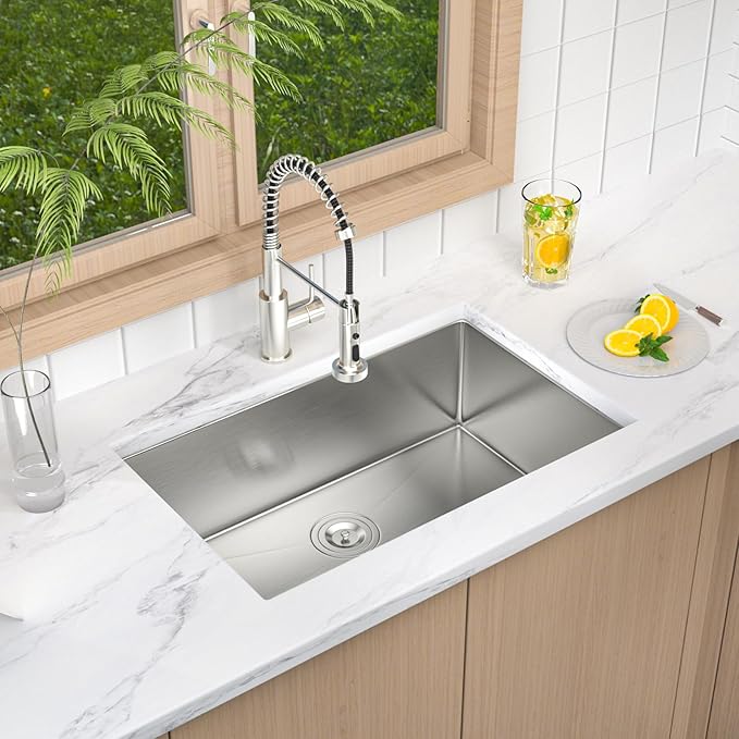 28 Inch Undermount Kitchen Sink 18 Gauge Stainless Steel Under Counter Sink Single Bowl Deep Handmade Single Bowl Kitchen Sink,28"x18"x9"