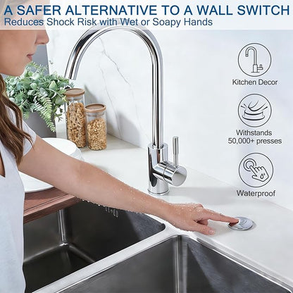BESTILL Sink Top Garbage Disposal Air Switch Kit with Single Outlet, UL Listed, Chrome 3.6" Long Push Button with Brass Cover