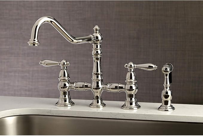 Kingston Brass KS3276ALBS Restoration Bridge Kitchen Faucet, Polished Nickel, 13.06 x 14.06 x 9.44