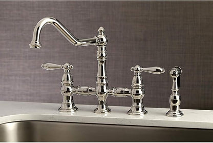 Kingston Brass KS3276ALBS Restoration Bridge Kitchen Faucet, Polished Nickel, 13.06 x 14.06 x 9.44