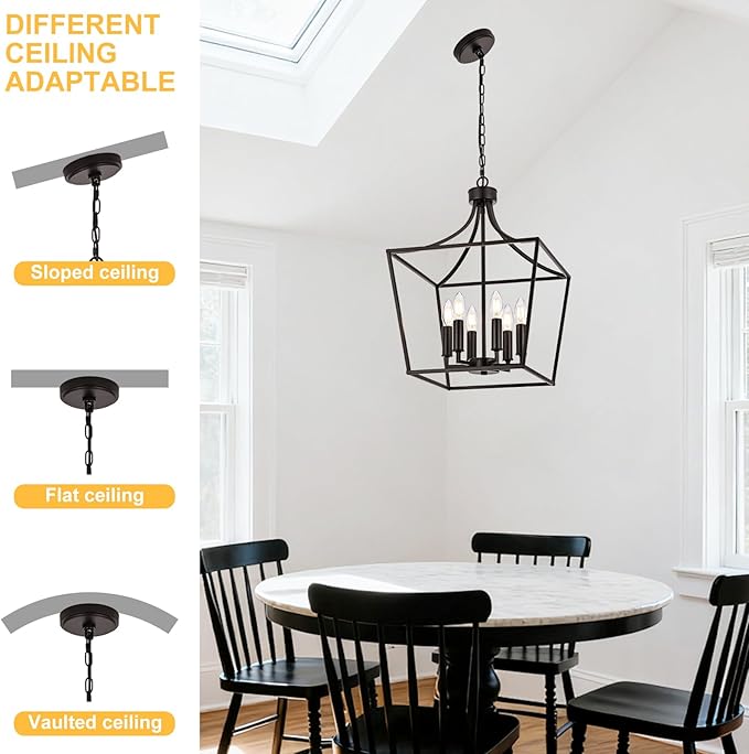 6-Light Farmhouse Chandelier, Adjustable Height Kitchen Island Pendant Lighting Fixture for Over Table Dining Room Living Room Foyer, Oil Rubbed Bronze & E12 Bulb Base