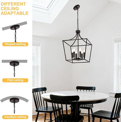 6-Light Farmhouse Chandelier, Adjustable Height Kitchen Island Pendant Lighting Fixture for Over Table Dining Room Living Room Foyer, Oil Rubbed Bronze & E12 Bulb Base