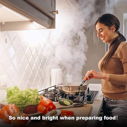 JUSJUBR Under Cabinet Lights Plug-in, 4 Pack x 12inch LED Under Cabinet Lighting, Dimmable Plug-in Light Bar for Desk, Under Kitchen Counter LED Lights with Memory Function, Cold White 6500K