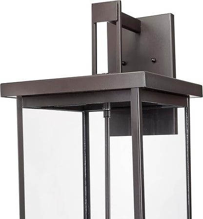 ML Lighting | Barkeley Collection | 42603-PBZ | 27" Modern Four Bulb Outdoor Steel Large Wall Sconce | Anti-Rust Powder Coat Bronze with Clear Glass Shade | Exterior Ambient Light for Safety