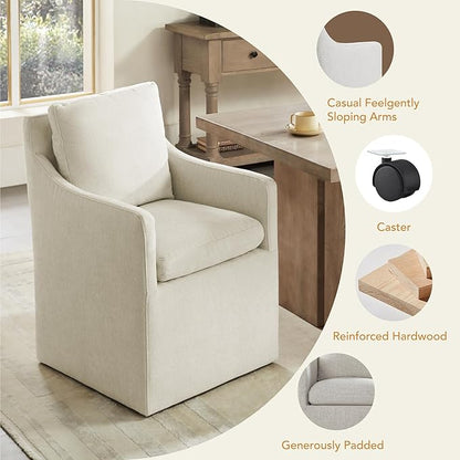 KISLOT Upholstered Dining Chairs with Casters, No Assembly Modern Accent Armchair with Rollers for Dining Room, Bedroom, Living Room, Reading Room, Already Assembled, Beige, 1 Box
