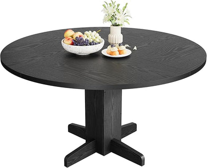 IDEALHOUSE Round Dining Table for 4-6 People, 47" Wood Kitchen Table with Sturdy Pedestal Base, Farmhouse Circle Dinner Tables for Dining Room, Living Room, Apartment, Black