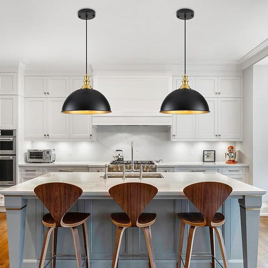 TOULMJ Black Pendant Lights Kitchen Island 2 Pack Farmhouse Pendant Lighting Over Island Adjustable Hanging Hallway Light Fixtures Vintage Dome Chandelier for Hallway Dining Room Foyer Bedroom