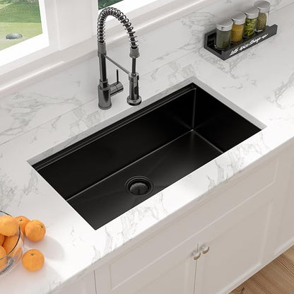 Sarlai 30 Matte Black Undermount Kitchen Sink Workstation - 30x18 Inch Kitchen Sinks with Ledge NANO-Tech Round Corner 16 Gauge Stainless Steel Single Bowl Sink Basin