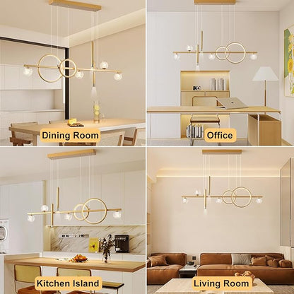 ORANOOR LED Gold Chandeliers for Dining Room, 47in Dimmable Modern Chandelier Gold Pendant Lights for Kitchen Island, Linear Ring Globe Pendant Light Fixtures Dining Room Lights Ceiling Hanging