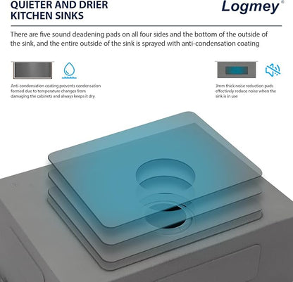 Logmey 23x18 Black Undermount Laundry Sink 23 Inch Laundry Room 12" Deep Sinks Handmade 16 Gauge Heavy Duty Stainless Steel Large Capacity Utility Washing Tub for Home & Commercial Use