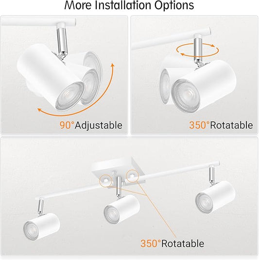 BoostArea Track Lighting Fixtures Ceiling, 3 Way Track Lighting Kit, LED Track Lighting with Rotatable Light Heads, Modern Ceiling Spot Lighting for Kitchen/Bedroom/Living Room, GU10 Bulb Not Included