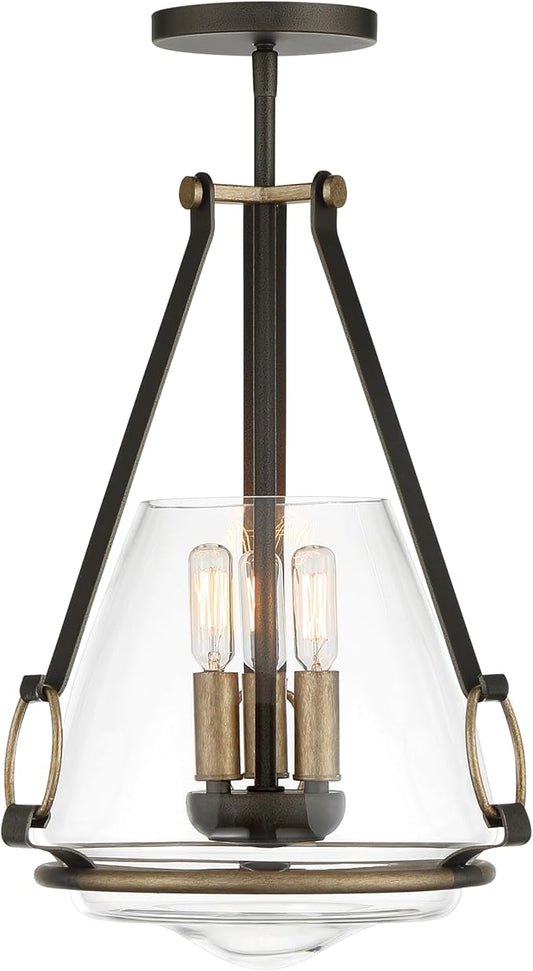 Minka Lavery 3903-107 Eden Valley Convertible Pendant to Semi-Flush, 3-Light, 180 Total Watts, 12.38-in H x 18.13-in W, Smoked Iron with Aged Gold