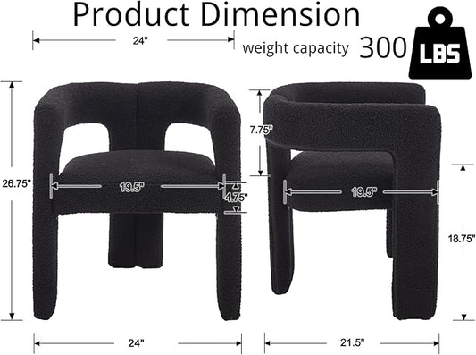VESCASA Modern Barrel Dining Chairs Set of 2 with Open Back, Upholstered Boucle Accent Kitchen Armchairs with Wood Legs for Dining Room Reception Small Space, Black