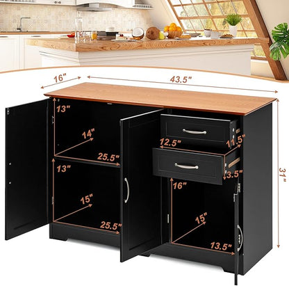 LOKO Buffet Cabinet With Storage, Modern Bar With 3 Doors, 2 Drawers & Adjustable Shelf, Kitchen Sideboard Console Table for Living Room, 43.5 x 16 x 31 Inches (Black)