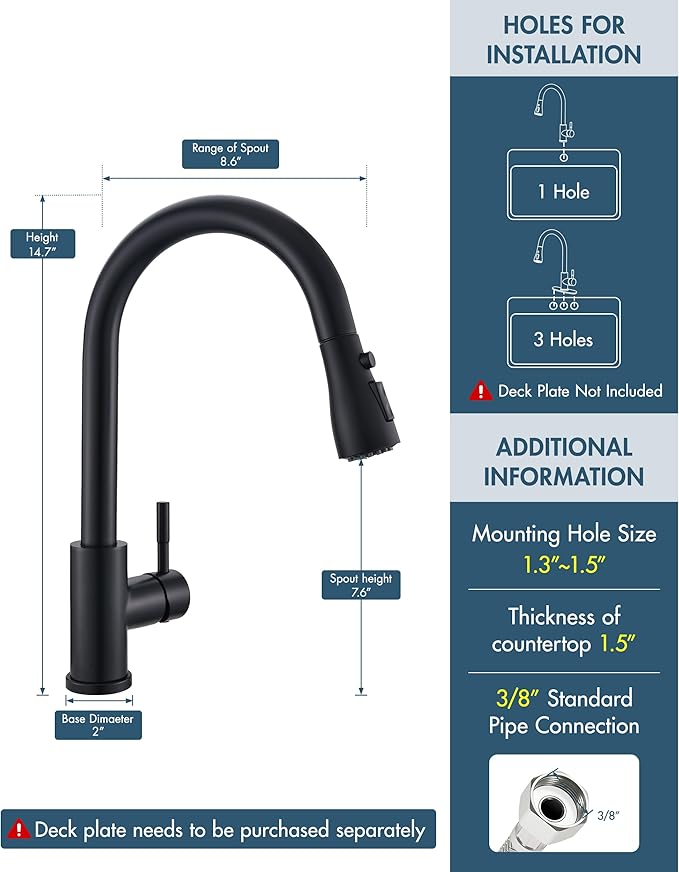 GIMILI Kitchen Faucet with Soap Dispenser Single Hole Kitchen Sink Faucet with Pull Down Sprayer Suitable for Farmhouses RV Laundry Room Outdoor and Campers Matte Black