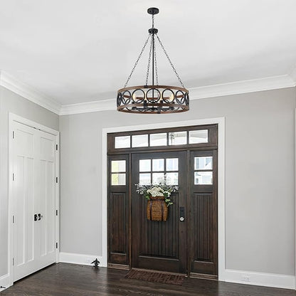 XINGQI 32.3" Large Drum Chandelier Farmhouse Black 8 Light Modern Rustic Pendant Lighting Fixture for Living Room Dining Room Kitchen Island Bar Office