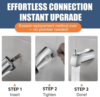 Universal Bathtub Tub Spout with Diverter, Fits 1/2" Slip-Fit Copper Pipe Connection, Pull Down Bathtub Faucet Spout Replacement, Easy Installation (Chrome)