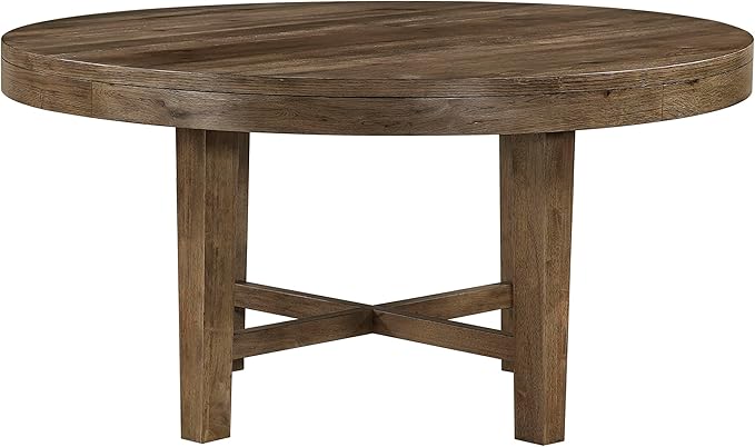 Lexicon 60 Inch Round Dining Table for 4-6 People, Solid Wood Frame with Circle Top, Farmhouse Small Round Kitchen Table for Dinner, Living Room, Modern Natural Wooden Finish, Easy Assembly, Brown