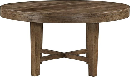 Lexicon 60 Inch Round Dining Table for 4-6 People, Solid Wood Frame with Circle Top, Farmhouse Small Round Kitchen Table for Dinner, Living Room, Modern Natural Wooden Finish, Easy Assembly, Brown