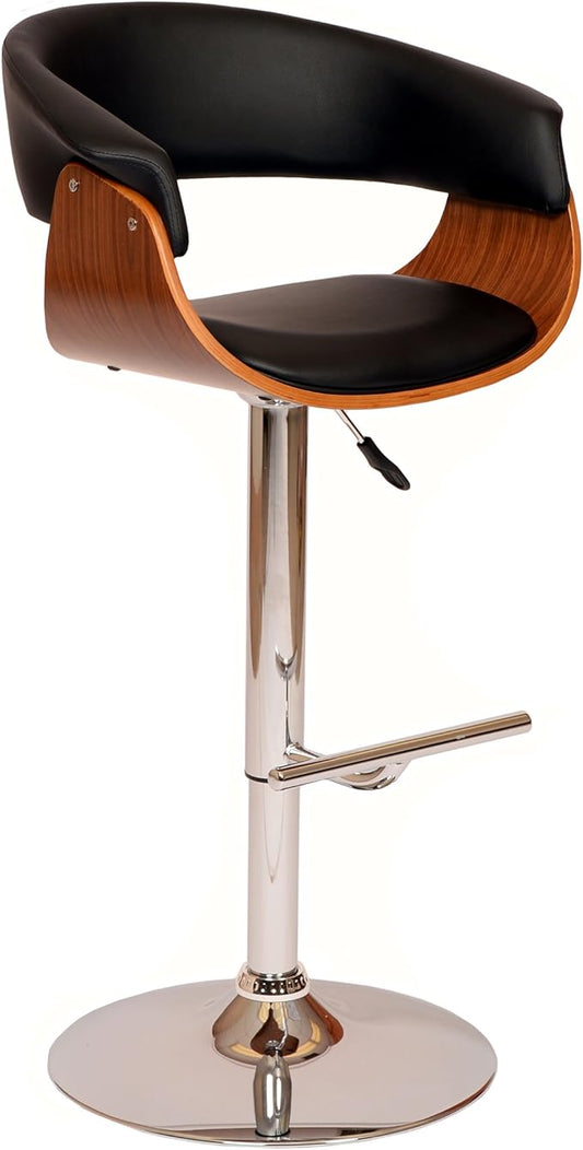 Armen Living Paris Swivel Barstool in Black Faux Leather and Chrome Finish