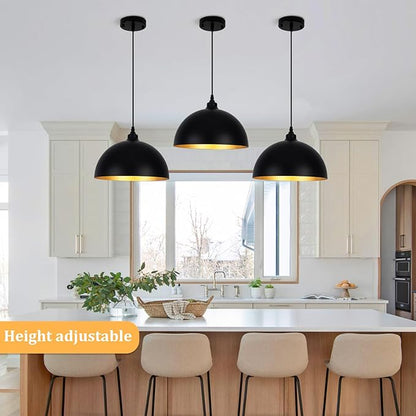 3 Set Black Pendant Light Fixtures for Dining Room 11.8" Farmhouse Pendent Lights Industrial Modern Chandelier Ceiling Hanging Light Fixture for Kitchen Living Room Foyer Entryway Kitchen Island