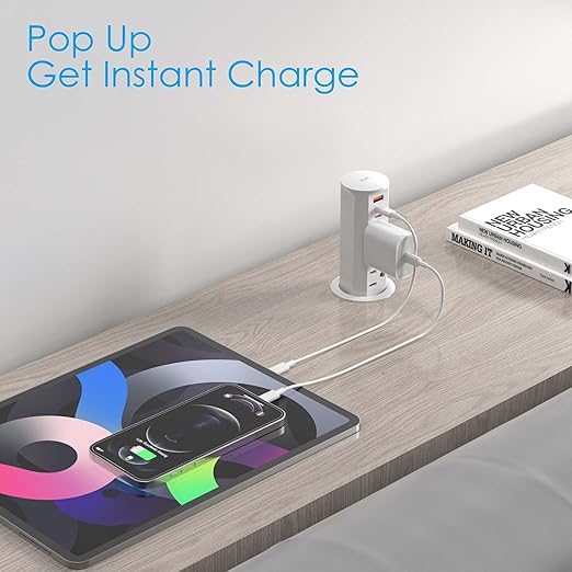 ANNQUAN 2 Pack 2 inch Space Saver Pop Up Outlet for Countertop with PD20W USB Ports,2 Outlets Tamper Resistant,Splashproof Pop Up Socket White (ETL Listed)