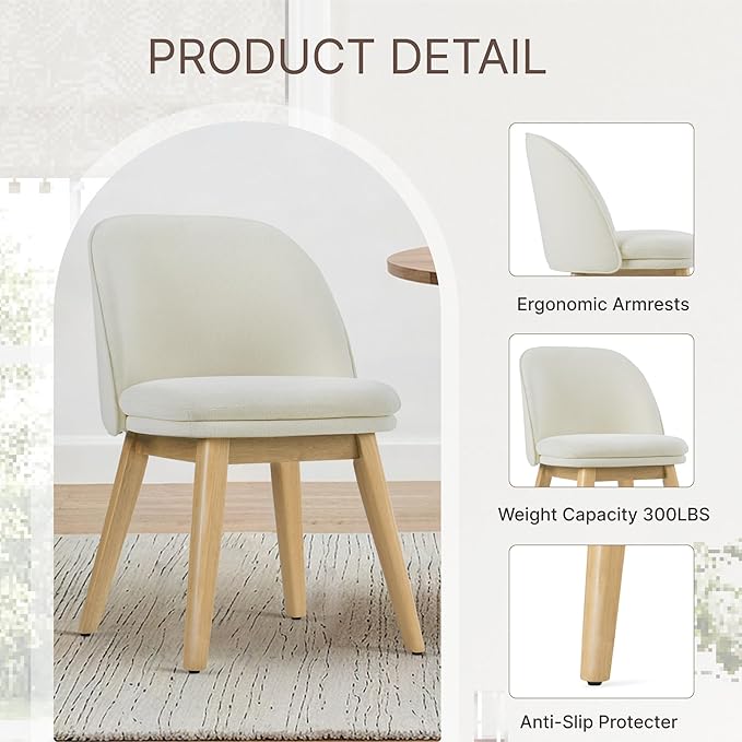 KISLOT Wooden Dining Chairs Set of 4, Fabric Upholstered Modern Dining Room Chairs with Double-Layer Thick Seat Cushion & Ergonomic Backrest for Restaurant, Kitchen and Café, 2 Boxs