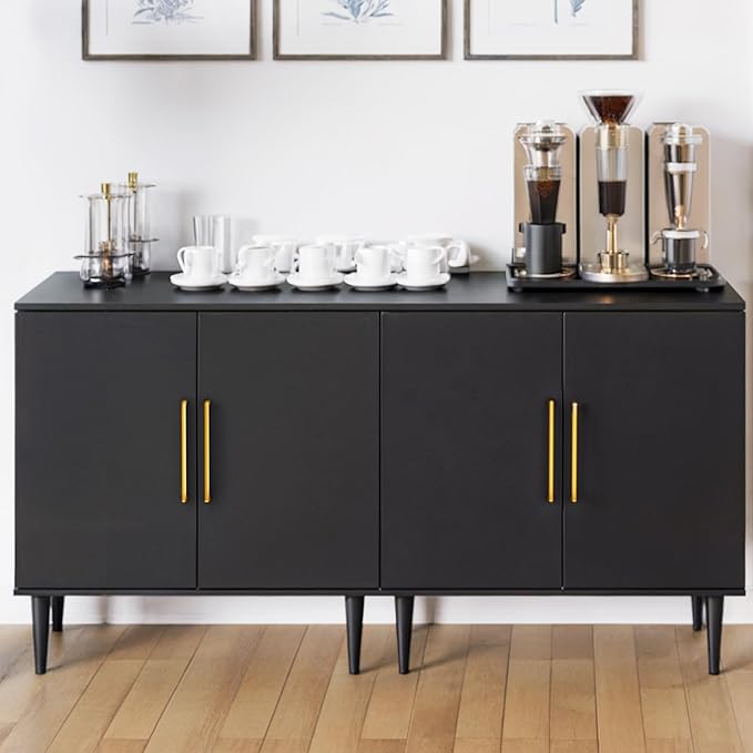 Vrullu Modern Storage Cabinet, Free Standing Buffet Cabinet, Black Sideboard and Buffet Storage, Wood Accent Furniture for Living Room, Hallway, Entryway, Dining Room (2, Black)