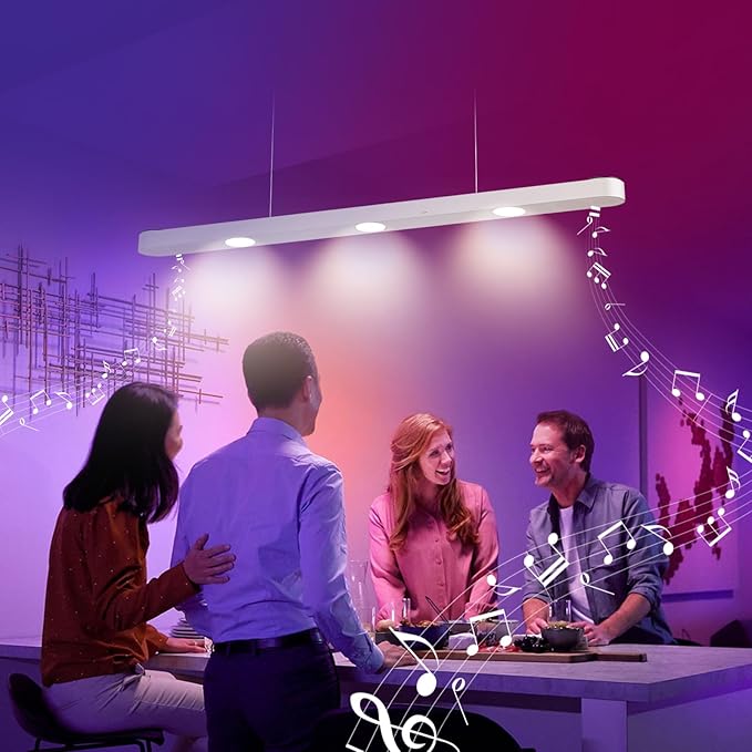 39” Smart Pendant Light with Bluetooth Speakers, 50W 2500 Lumens Dimmable Spotlight Kitchen Island Light with RGB Color Background Ambient Lighting for Dining Living Room Office (Gold)