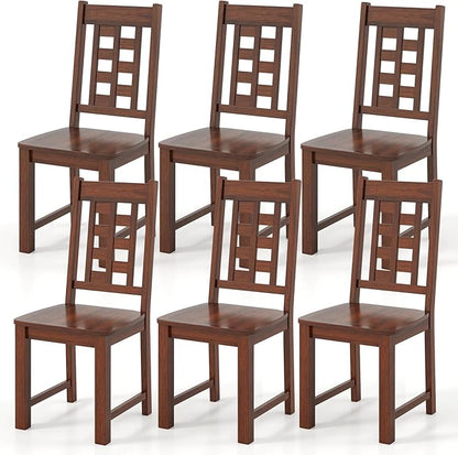 NAFORT Wooden Dining Chairs Set of 6, Lattice High Back Solid Rubber Wood Chair, Vintage Dining Room Chairs with Max Load of 400 Lbs for Kitchen Table, Dining Room, Cafe, Restaurant