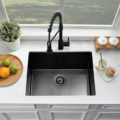 24 Inch Undermount Laundry Sink with Faucet Combo-Bokaiya 24x18x12 Black Stainless Steel Laundry Utility Sink Outdoor 16 Gauge Deep Single Bowl Laundry Room Sink