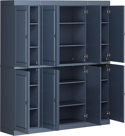 Palace Imports Solid Wood Pantry Cabinet - 71.5" Tall, 65" Wide - Freestanding Wooden Storage Cabinet w/Adjustable Shelves for Kitchen - Antique Blue, Renewable Eco-Friendly 100% Wood, Made in Brazil