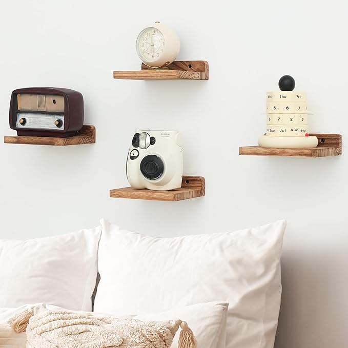 Small Floating Shelf, 5x6 Inch Display Ledges for Wall,Mini Shelves,Rustic Wood Shelf for Bedroom Living Room Bathroom Kitchen (6, Carbonized Black)