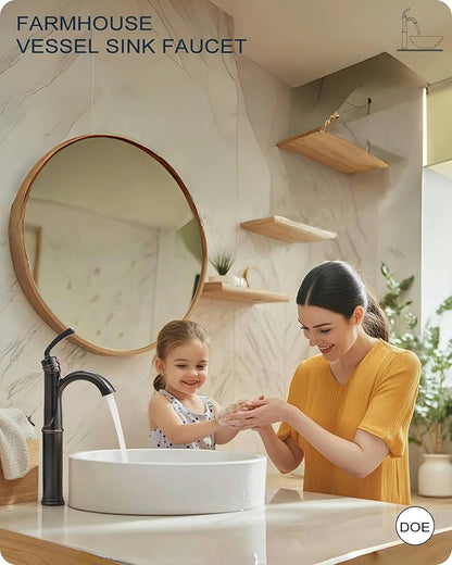 Brass Vessel Sink Faucet Oil Rubbed Bronze, 12.6 Inch Tall Bathroom Faucet 1 Hole, Single Handle with Pop Up Drain, cUPC Supply Line and Aerator for Farmhouse, Countertop Basin, 5 Mins Install