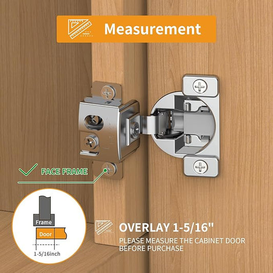 Chibery 30 Pack 1-5/16" Overlay 3D Soft Close Concealed Hinge, Face Frame Door, Small Angle Slow Close, Self Closing Hidden Satin Nickel, 105° Concealed Stainless Steel Hinges for Kitchen Cabinet Door
