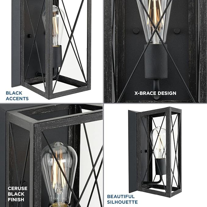 Progress Lighting 1-Light Farmhouse Wall Sconce Light Cerused Black Oak, Briarwood Collection, Indoor, P710012-031, Textured Black