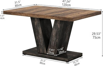 Oigavfd 47 Inch Dining Table, Rectangular Kitchen Table for 4 with Heavy Duty Pedestal Base, Modern Farmhouse Wood Dining Table for Dining Room, Kitchen, and Small Space (Black and Brown)