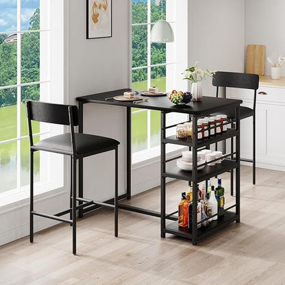 GAOMON Bar Stools Set of 2, Kitchen Bar Stools with Footrest, Black Metal Frame Upholstered PU Leather Bar Chairs with Footrest for Kitchen Island Home, Easy Assembly,Black