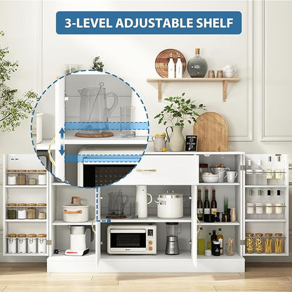 55" Kitchen Pantry Cabinet, Large Storage Cupboard with Doors and Shelves, White Kitchen Storage Cabinet with Drawer, Versatile Buffet Sideboard for Dining Room and Craft Room