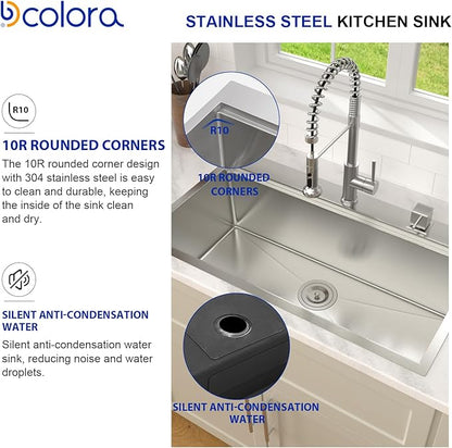 Dcolora 33x19 Kitchen Sink Drop In with Workstation Handed-Welding 16 Gauge 304 Stainless Steel Large Single Bowl Drop In Sink Top mount Brushed Nickel, #DC-T7764