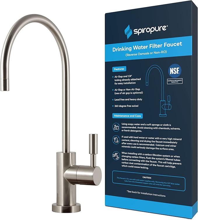 SpiroPure NSF-Certified Lead-Free Air Gap RO Faucet, Brushed Nickel/Satin Nickel, Reverse Osmosis Replacement Water Filter Faucet, 3 Line Filtered Faucet, SP-FC100-NK