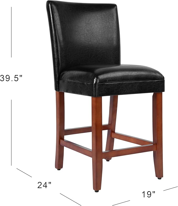 HomePop Home Decor Classic Counter Height Bar Stool, Set of 1, Faux Leather Upholstered 24 Inch Bar Stool, Decorative Home Furniture, Black